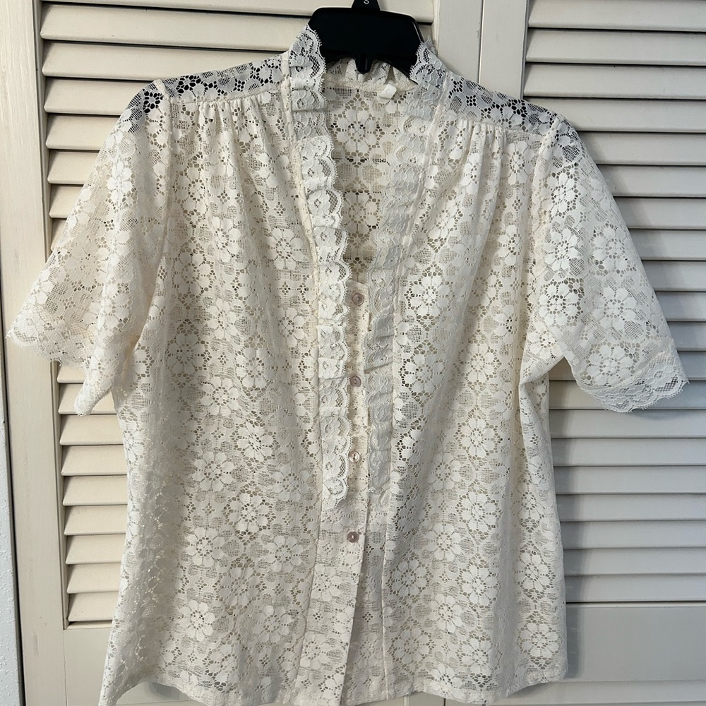 Vintage White Lace Button-Up Top
